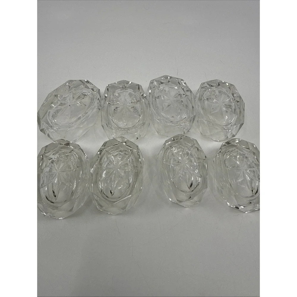 8 Vtg Pressed Glass Open Salt Cellars Dips Starburst Bottom 2 Sizes